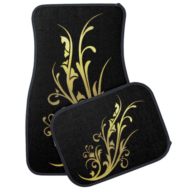 Abstract Luxury Faux Gold Flower Car Mat (Set)