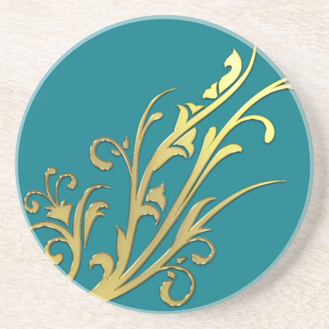 Abstract Luxury Faux Gold Flower Drink Coaster (Front)