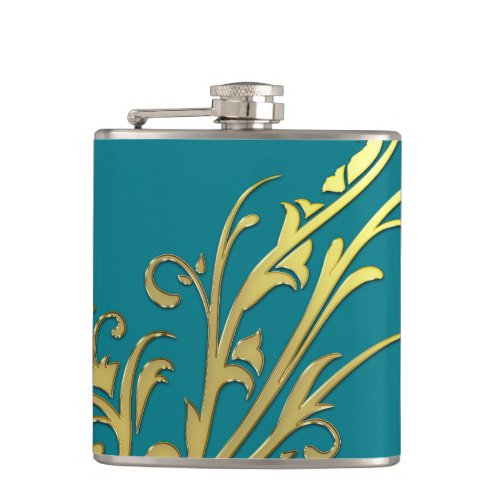 Abstract Luxury Faux Gold Flower Hip Flask