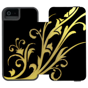 Abstract Luxury Faux Gold Flower Wallet Case For iPhone SE/5/5s