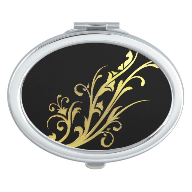 Abstract Luxury Faux Gold Flower Mirror For Makeup (Front)