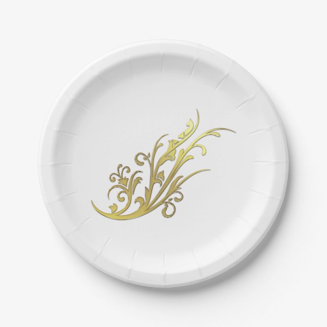 Abstract Luxury Faux Gold Flower Paper Plates (Front)