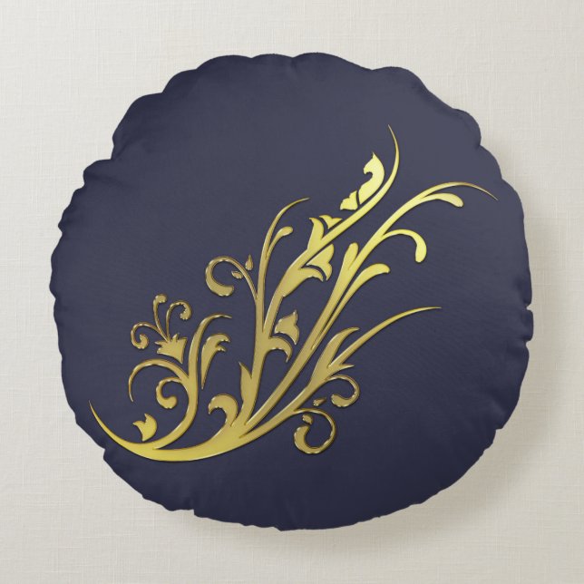 Abstract Luxury Faux Gold Flower Round Pillow (Front)