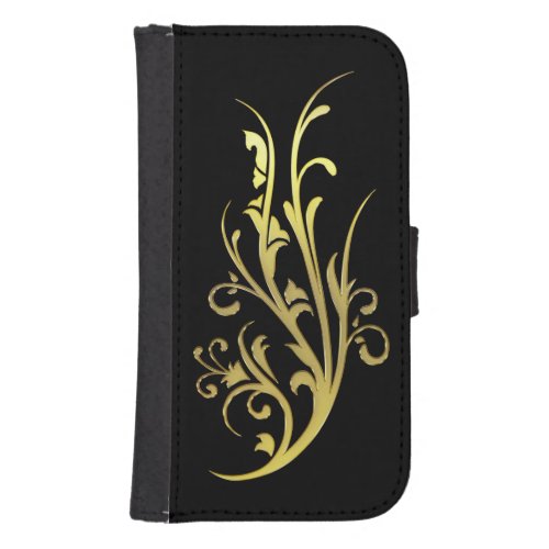 Abstract Luxury Faux Gold Flower Wallet Phone Case For Samsung Galaxy S4