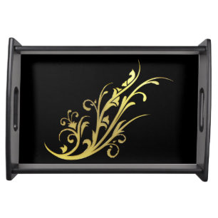 Abstract Luxury Faux Gold Flower Serving Tray