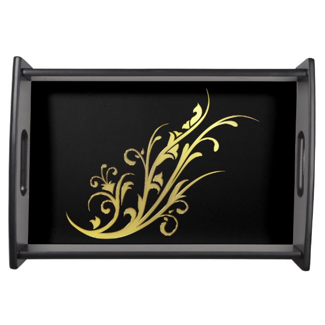 Abstract Luxury Faux Gold Flower Serving Tray (Front)