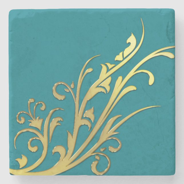 Abstract Luxury Faux Gold Flower Stone Coaster (Front)