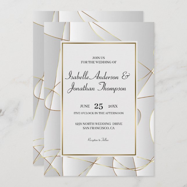 Abstract Luxury Golden Lines Wedding Invitation (Front/Back)