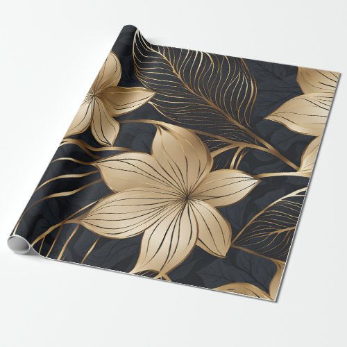 Abstract Luxury Green and Gold Floral Wrapping Paper