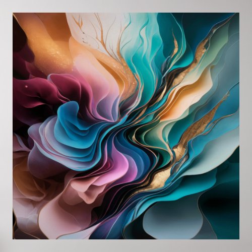 Abstract Luxury vibrant colors teal orange gold Poster