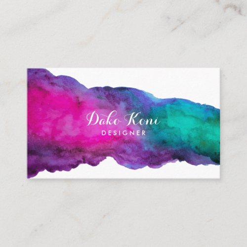 Abstract Magenta and Aqua Watercolor Business Card