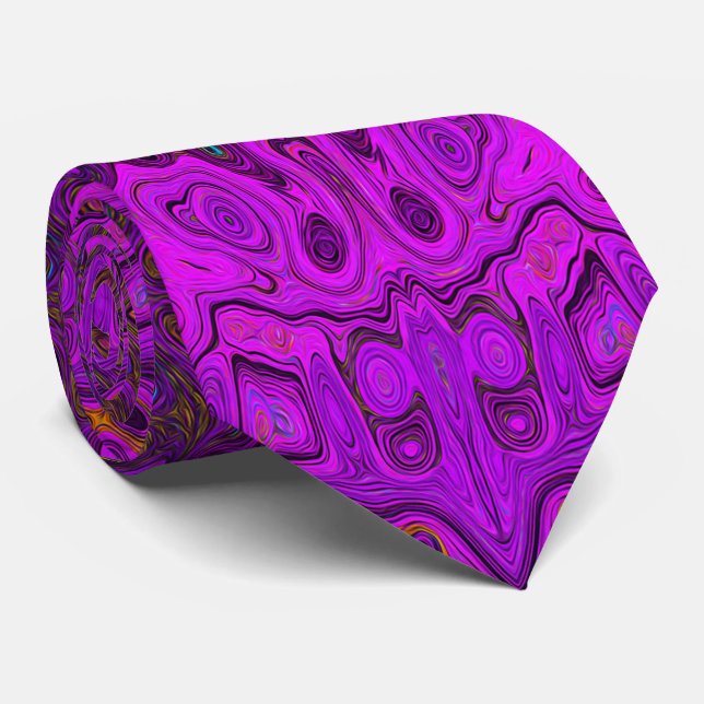 Abstract Magenta and Black Groovy Pattern Neck Tie (Rolled)