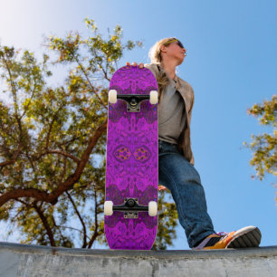 Abstract Magenta and Black Groovy Pattern Skateboard