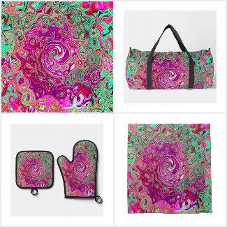 Abstract Magenta and Green Retro Liquid Swirl