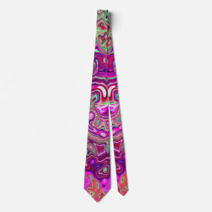Abstract Magenta and Green Retro Liquid Swirl Neck Tie