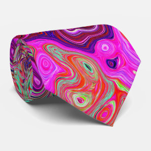 Abstract Magenta and Green Retro Liquid Swirl Neck Tie