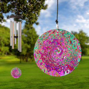 Abstract Magenta and Green Retro Liquid Swirl Wind Chime