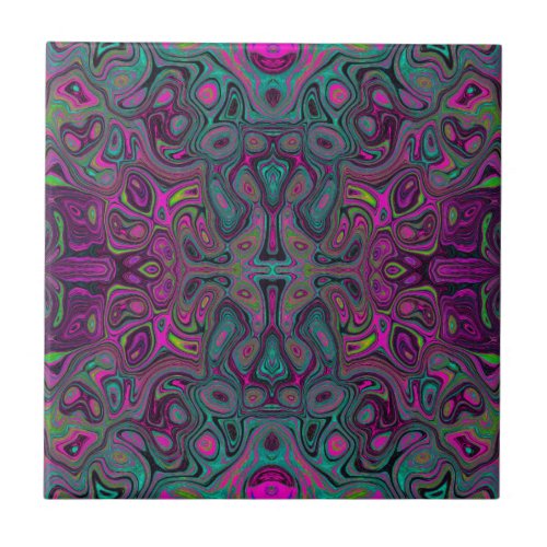 Abstract Magenta and Teal Blue Groovy Pattern Ceramic Tile