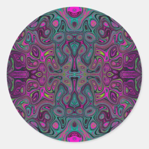 Abstract Magenta and Teal Blue Groovy Pattern Classic Round Sticker