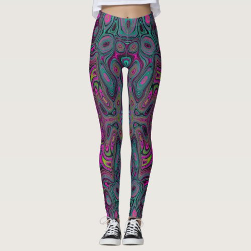 Abstract Magenta and Teal Blue Groovy Pattern Leggings