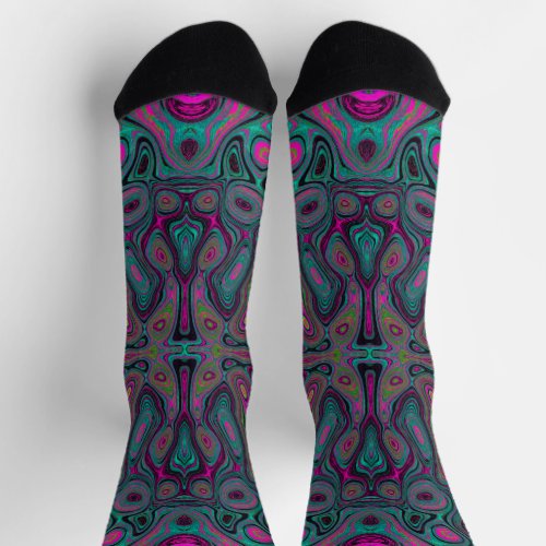 Abstract Magenta and Teal Blue Groovy Pattern Socks