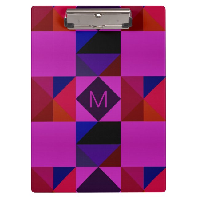 Abstract Magenta Geometric Pattern Monogram Clipboard (Front)