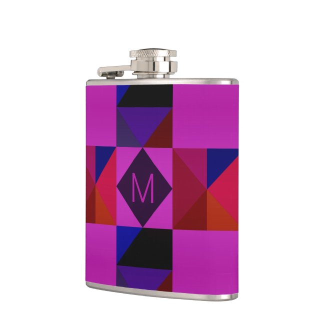 Abstract Magenta Geometric Pattern Monogram Flask (Left)