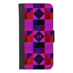 Abstract Magenta Geometric Pattern Monogram iPhone 8/7 Wallet Case