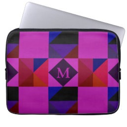 Abstract Magenta Geometric Pattern Monogram Laptop Sleeve