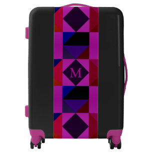 Abstract Magenta Geometric Pattern Monogram Luggage