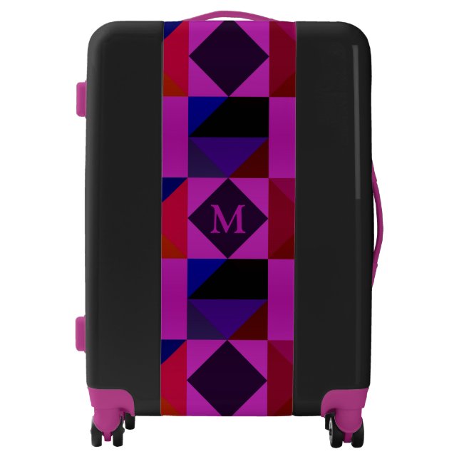 Abstract Magenta Geometric Pattern Monogram Luggage (Front)
