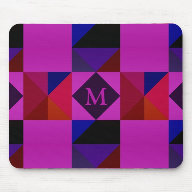 Abstract Magenta Geometric Pattern Monogram Mouse Pad (Front)