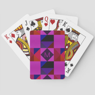 Abstract Magenta Geometric Pattern Monogram Poker Cards