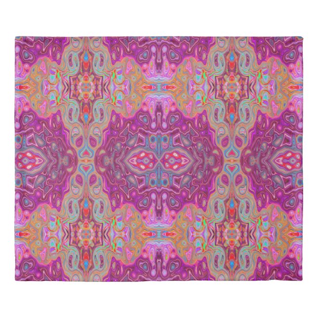 Abstract Magenta Pink, Blue and Red Groovy Pattern Duvet Cover (Front)