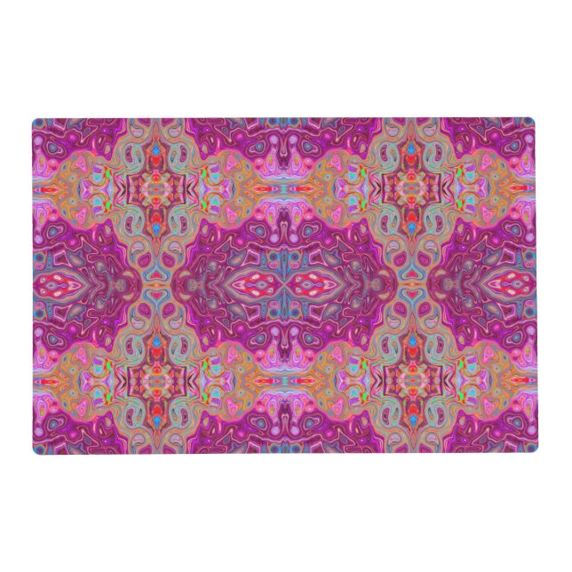 Abstract Magenta Pink, Blue and Red Groovy Pattern Placemat (Front)