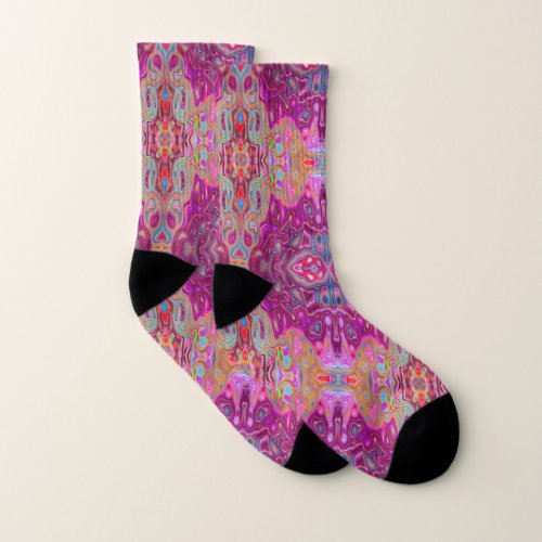 Abstract Magenta Pink Blue and Red Groovy Pattern Socks