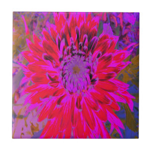 Abstract Magenta, Purple and Red Dahlia Flower Ceramic Tile