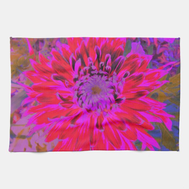 Abstract Magenta, Purple and Red Dahlia Flower Kitchen Towel (Horizontal)