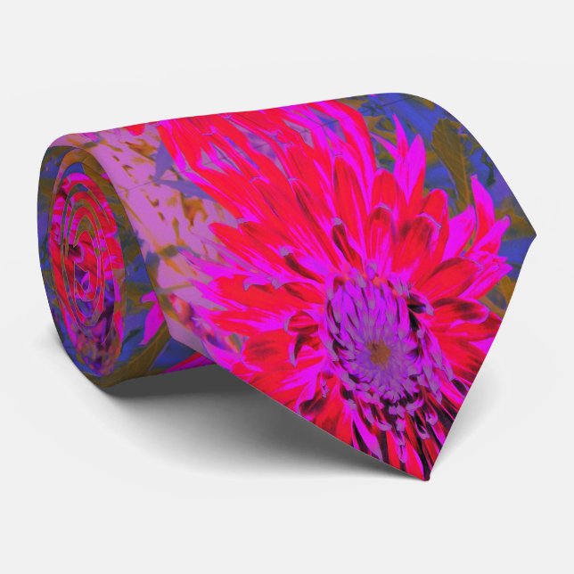 Abstract Magenta, Purple and Red Dahlia Flower Neck Tie (Rolled)