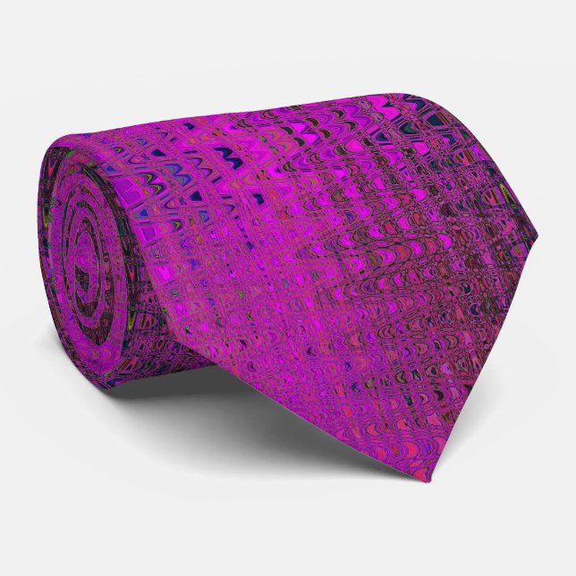 Abstract Magenta Retro Boomerang Waves Neck Tie (Rolled)