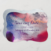 Abstract Magenta Silver Glitter Celestial Chic Save The Date