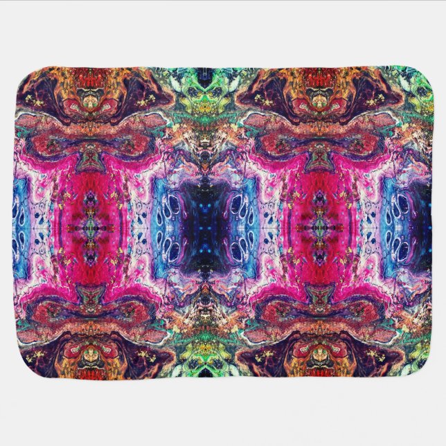 Abstract magic flowers pink gold orange blue baby blanket (Horizontal)