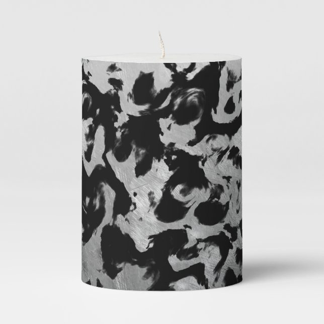 Abstract Magic - Silver Black Pillar Candle (Front)