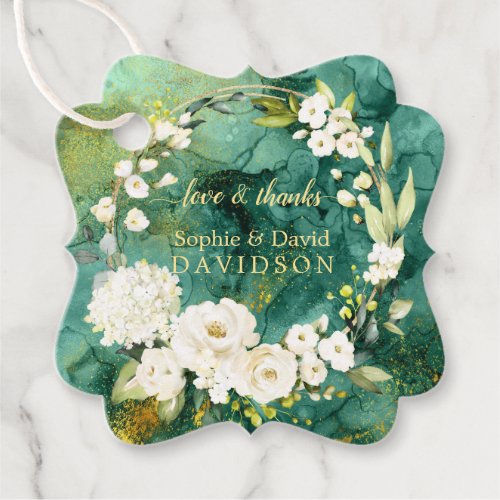 Abstract Malachite Gold White Cream Floral Wedding Favor Tags