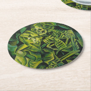 Abstract Man And Skeleton Geometric Art Round Paper Coaster