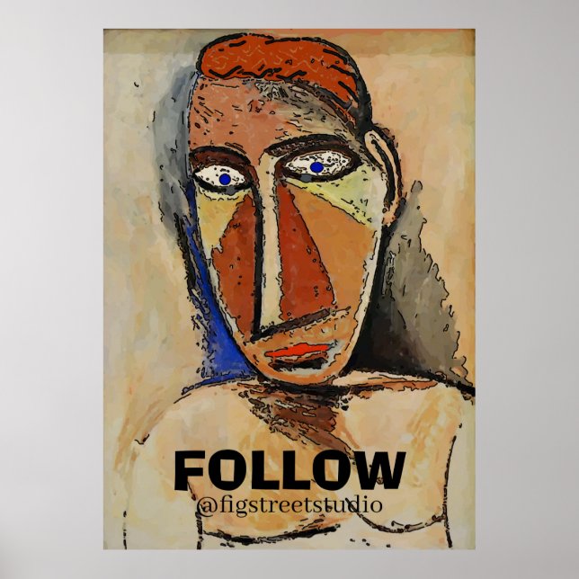 Abstract Man Face with FOLLOw, add text Poster (Front)