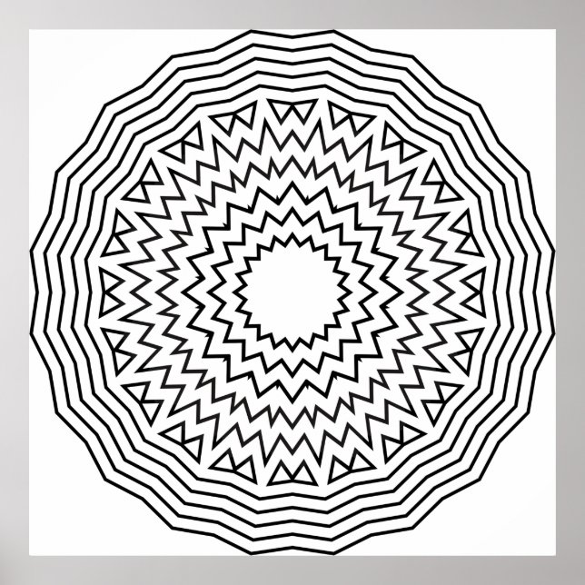 Abstract Mandala Coloring Page Zigzag Pattern Art Poster (Front)