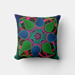 Abstract mandala east asian round ornamental black throw pillow