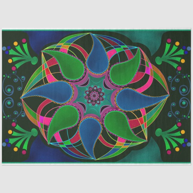 Abstract mandala east asian round ornamental black tissue paper (Front)