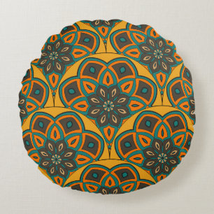 Abstract mandala fish scale seamless pattern. Orna Round Pillow